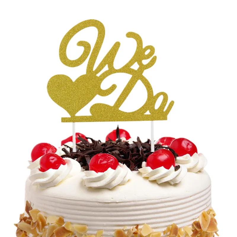20pcs/lot We Do Wedding Cake Topper Love Heart Glittler Cake Flags Wedding Engagement Party Cake Baking Decor Wedding Cake Flags