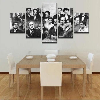 

Modern Canvas Painting Home Decor 5 Pieces Retro Movie Characters Pictures Wall Art HD Printed Gangsters Poster Frame