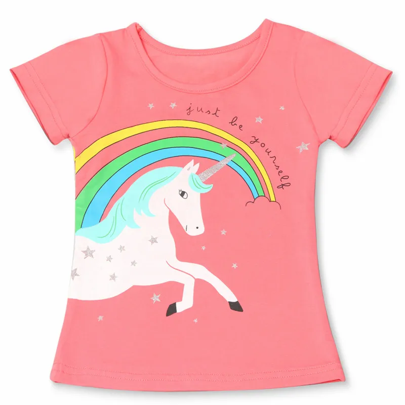 Детская футболка для девочек с единорогом футболки для маленьких девочек, топы для маленьких девочек, детская футболка с единорогом Детская Хлопковая одежда - Цвет: 497