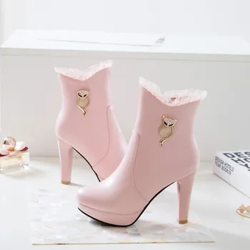 

Big Size 9 10 12 boots women shoes ankle boots for women ladies boots shoes woman winter Solid color round head metal trim