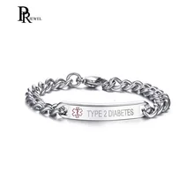 Браслет для диабета типа 1 2 из нержавеющей стали, цепочка для медицинского оповещения, ID браслет для женщин, подарок на заказ