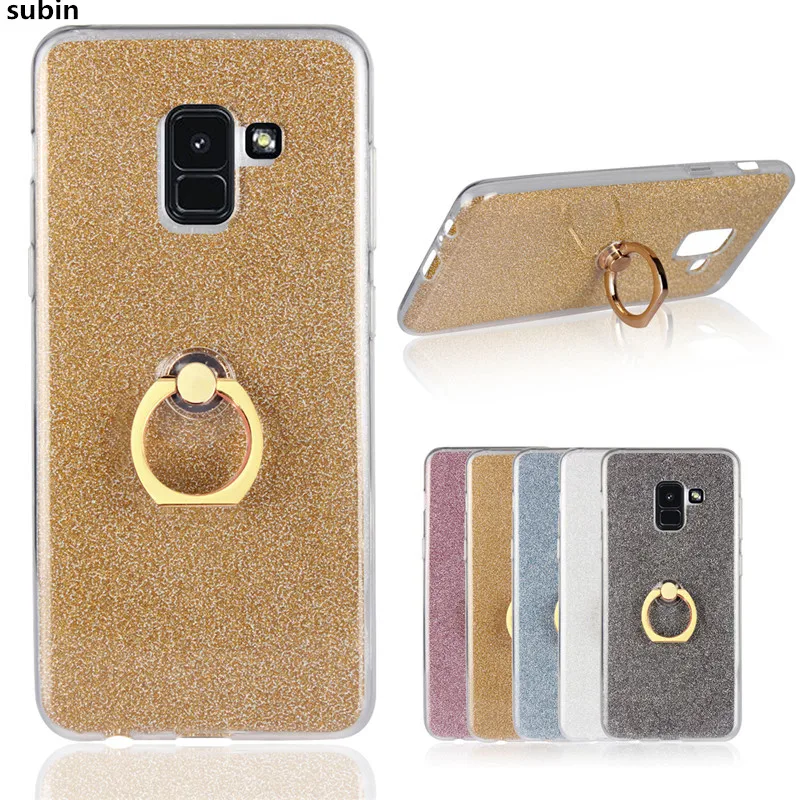 For Samsung Galaxy A8 2018 Case Flash powder Relief Silicone Soft A530 A530F Cover TPU With Ring Phone Bag |