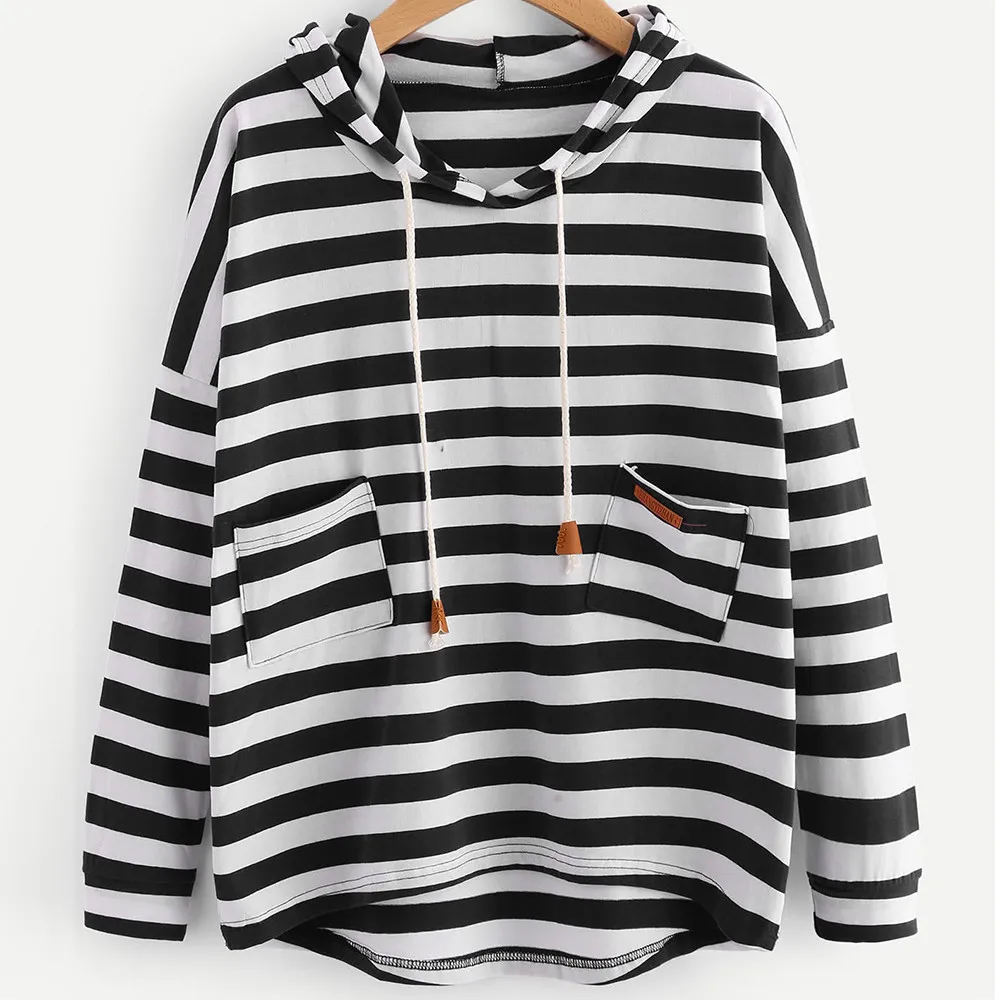 Women'S Fashion Hooded Stripes Casual Hoodies Women Classic Striped