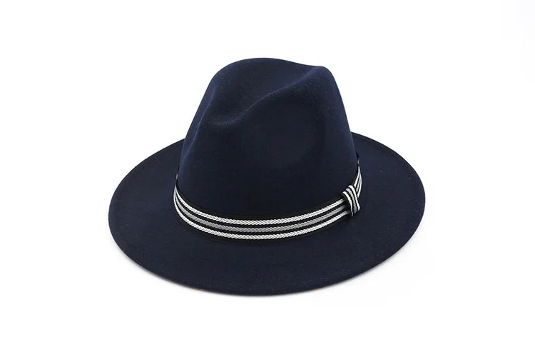 FS мужская шляпа Федора унисекс джазовая Кепка С Широкими Полями Фетровая фетровая Женская Осенняя зимняя Классическая шляпа черная шерстяная Трилби шляпа Zwarte Hoed - Цвет: Navy Hat