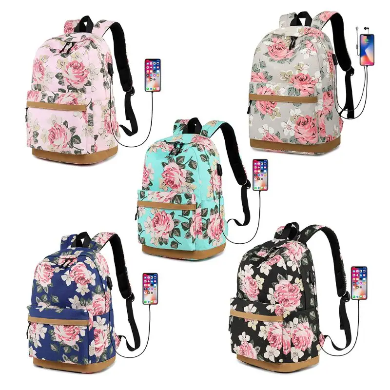 

Canvas Flower Backpack Laptop Travel Daykpack School Bag Bookbags for Teen Girls