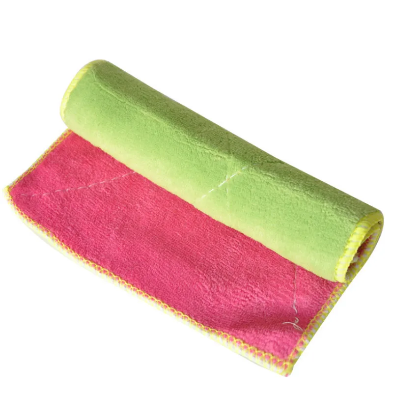 Высококачественная ткань для очистки из микрофибры, двухсторонняя впитывающая ткань для мытья, волшебная кухонная Ткань для очистки 5ZCF152 - Цвет: green and rose red