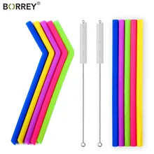 BORREY 12 шт. удлиненные соломинки многократного использования соломинки силиконовая трубочка с длинной щетка для чистки дома вечерние аксессуары для бара