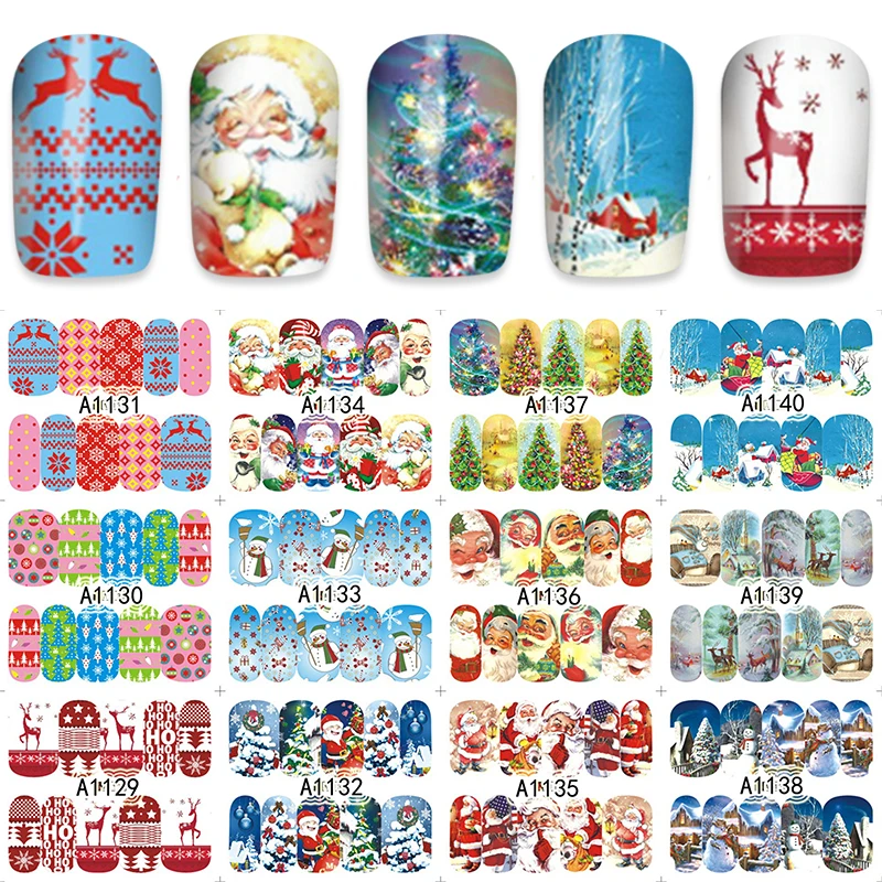 yzwle 48 sheets christmas mixed decals nail art water christmas water decals nails