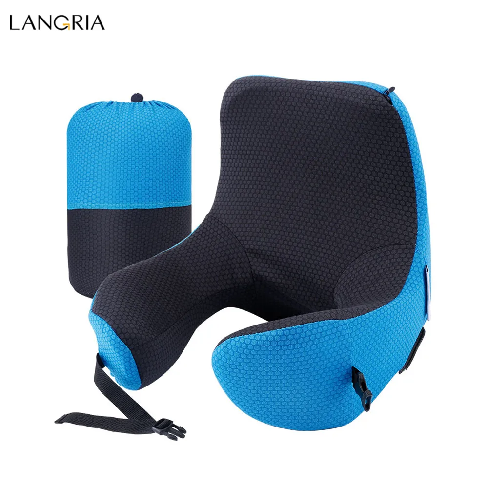 LANGRIA, подушка для путешествий, 6-в-1 надолго астронавт из пены с эффектом памяти с отстегивающимся капюшоном Регулируемая шея Размеры боковой карман на резинке шеи
