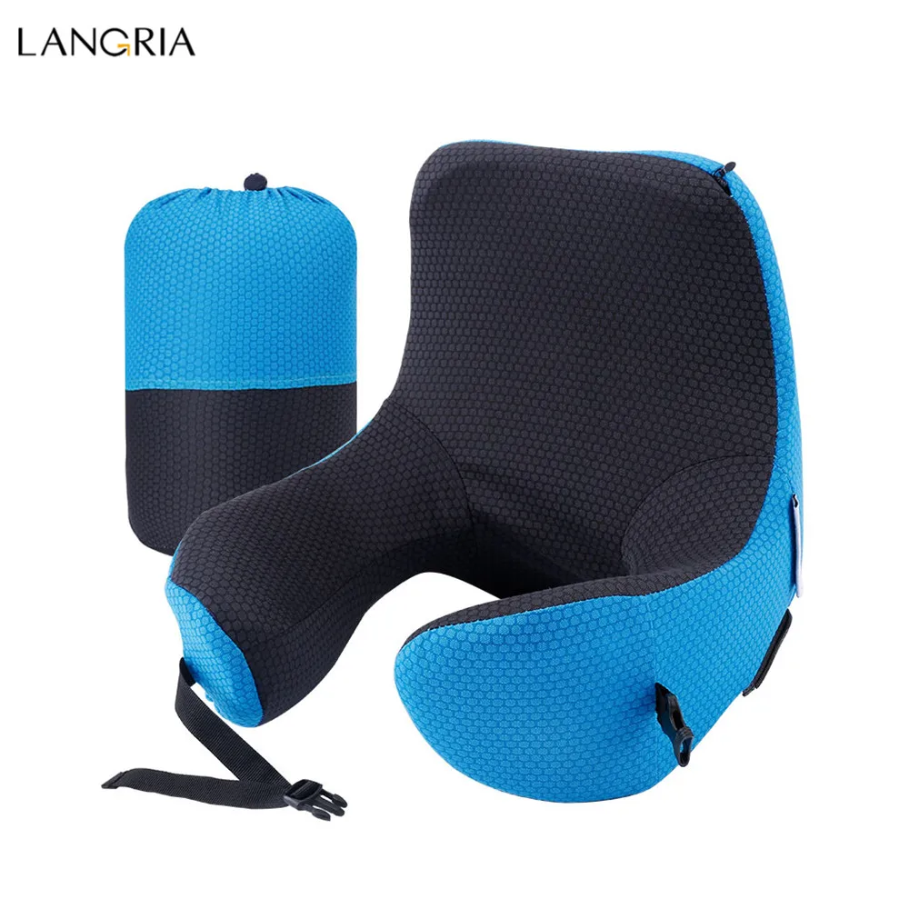 LANGRIA Travel Pillow 6-in-1 Long Haul Astronaut Memory Foam with Detachable Hood Adjustable Neck Size Side Elastic Pocket Neck1
