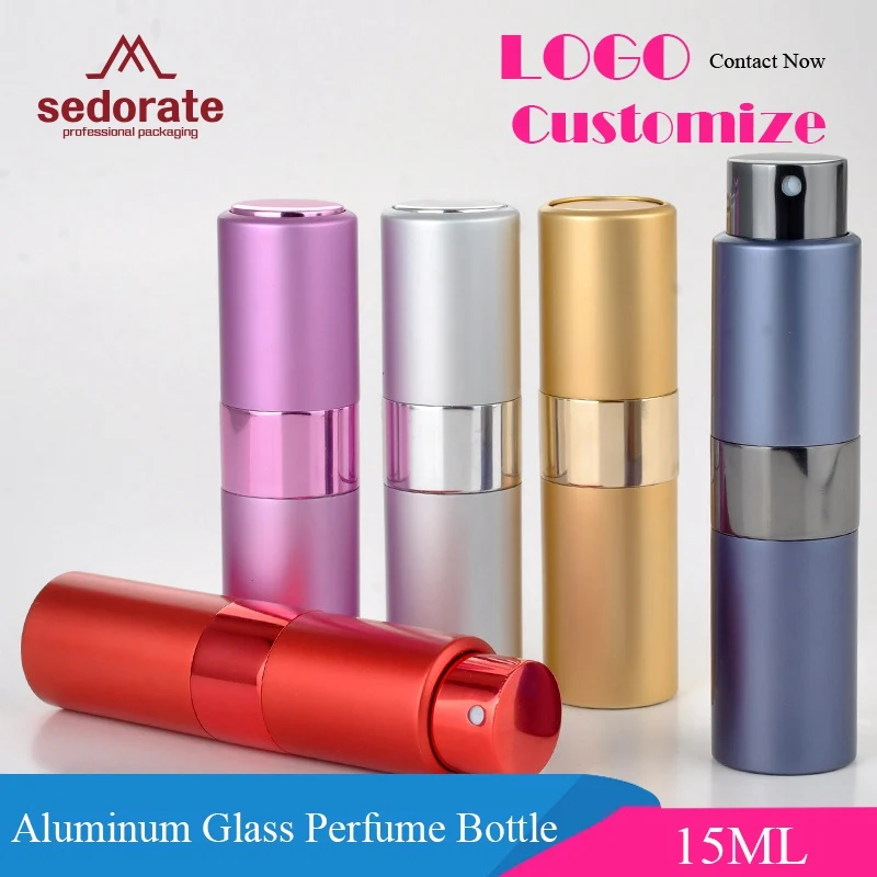 

Sedorate 10 pcs/Lot Luxury Spray Perfume Bottle Rotation 15ML Aluminum Cover Glass Mist Automizer Perfume Containers RYBA39