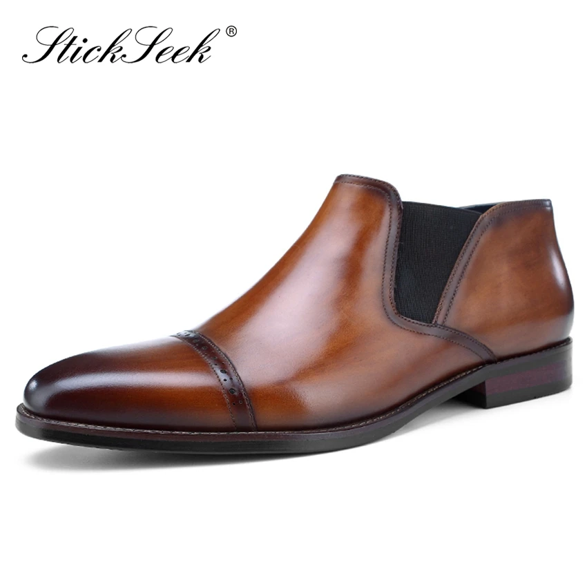 Мужские Ботильоны челси из натуральной кожи официальное платье обувь ручной
