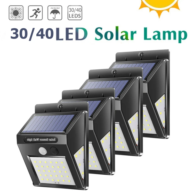 

30/40 LED Outdoor Solar Wall Lamp PIR Motion Sensor Waterproof Light Garden Light Path Emergency Security Light 3 Sided Luminous