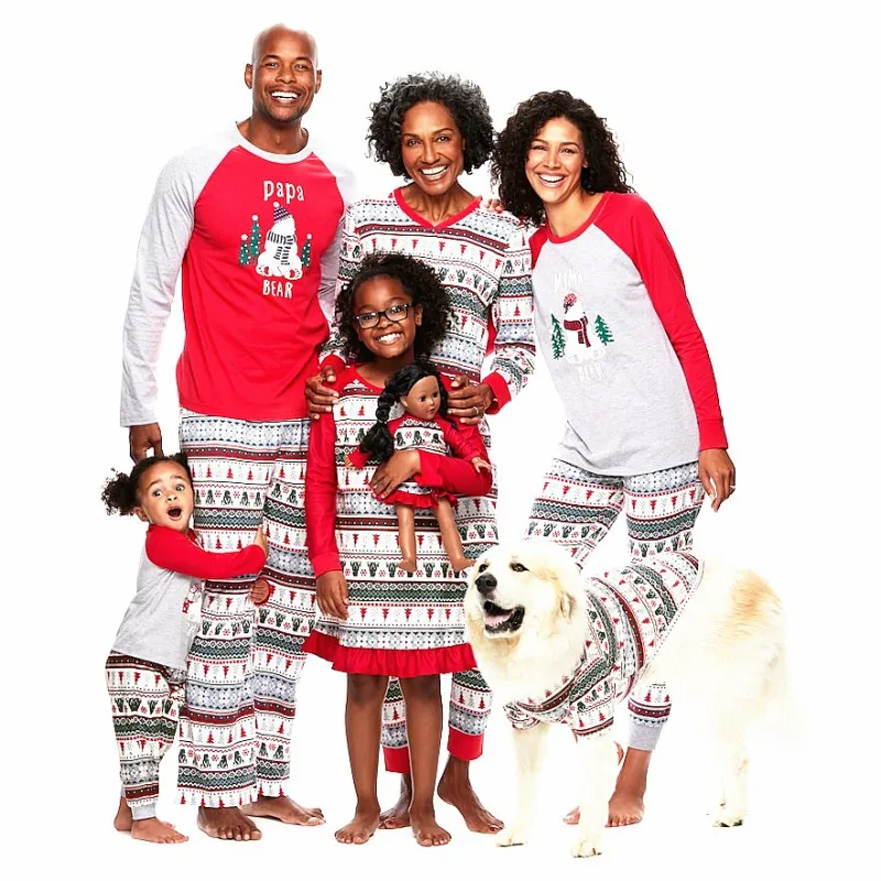 

2019 New Christmas Printed Pajamas Family Matching Clothes Mom Dad Children Sleepwear Outfit Set Parent-Child Loungewear