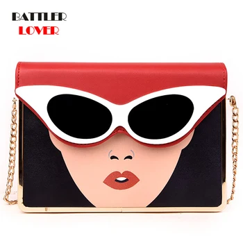 

Luxury Fashion Glasses Sexy Character Designer Bag Boston Shape Pu Leather Lady Handbag Shoulder Bags Female Bolsa Messenger Bag