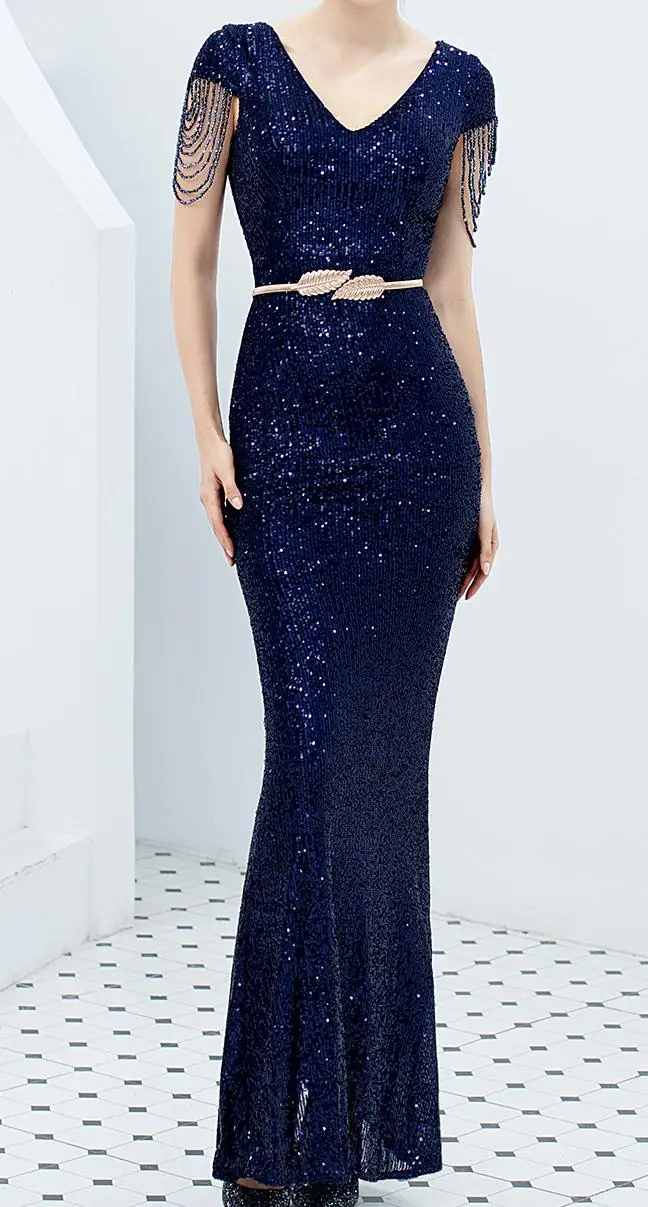 Платье vestido de festa элегантные длинные с новыми благородные, вечерние, темпераментные, для королевы, рыбий хвост, тонкий сексуальный боксинк - Цвет: dark blue