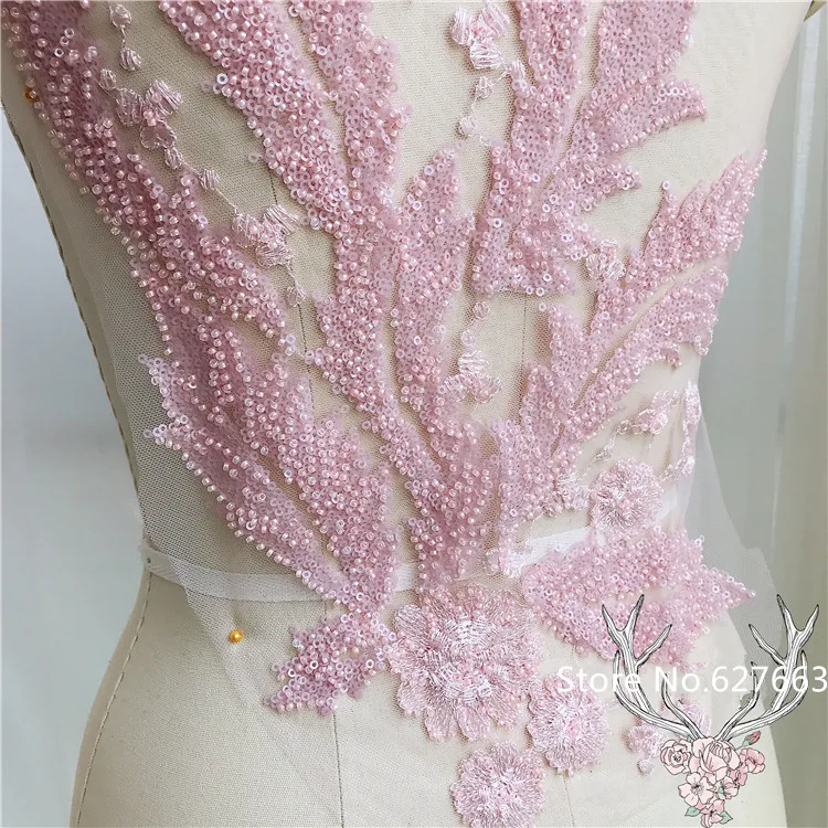 3D Blue Pink Beading lace embroidered patch applique for wedding evening dress sewing patches fashion clothing accessories