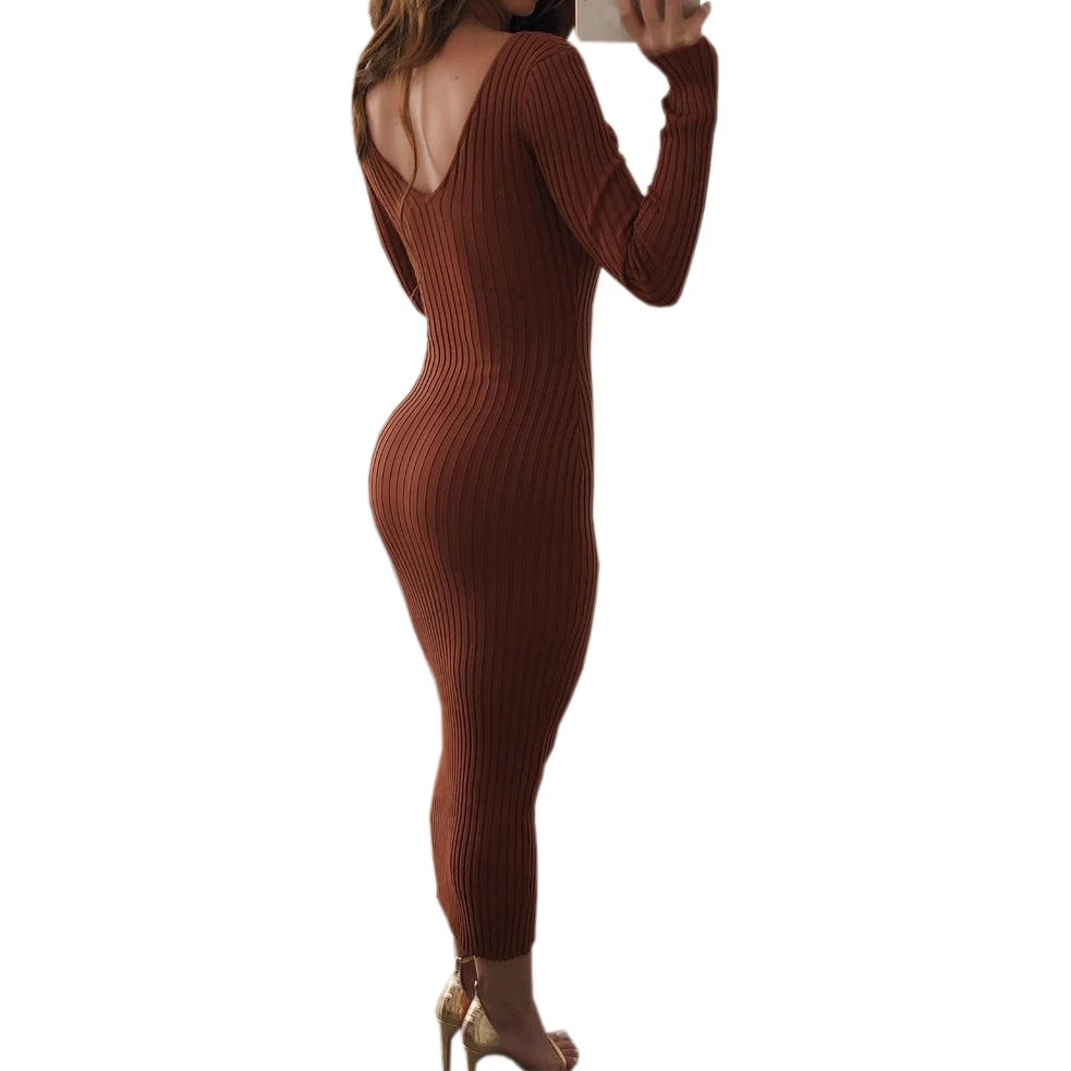 

Sexy Femme 2019 Autumn Evening Party Dress Elegant Clubwear Deep V-neck Warm Winter Dress Pencil Skinny Pack Hip Plus Size M0036