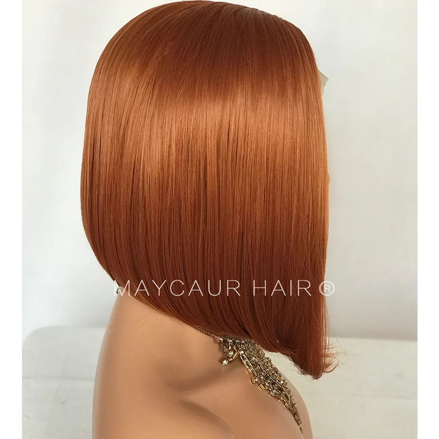 Maycaur Short Bob Synthetic Lace Front Wigs Natural Hairline Orange Color Glueless Straight Cut Bob Hair  for Women (5)