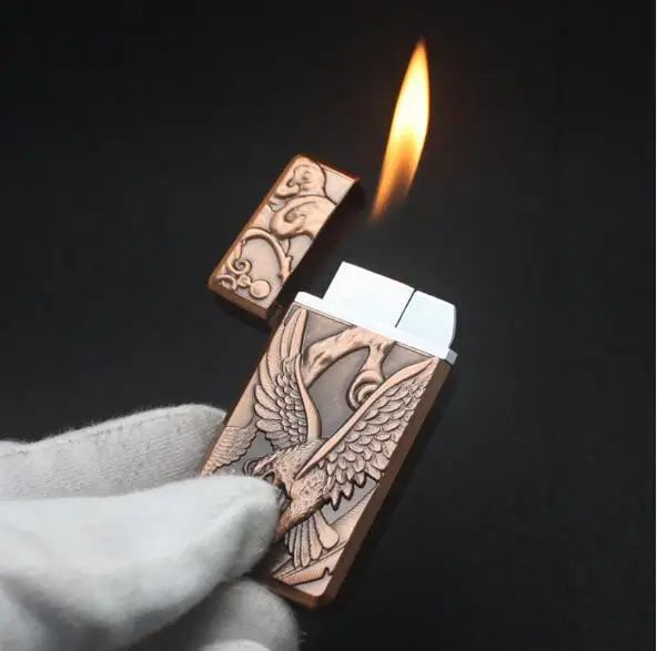 Рельефная Ветрозащитная/открытая огненная двойная зажигалка газовый надувной