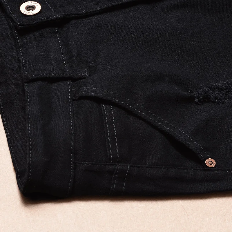 LEDINGSEN Men's White Ripped Skinny Denim Shorts Bermuda Black Distressed Hole Jean Shorts Cotton Casual Fashion Summer Shorts