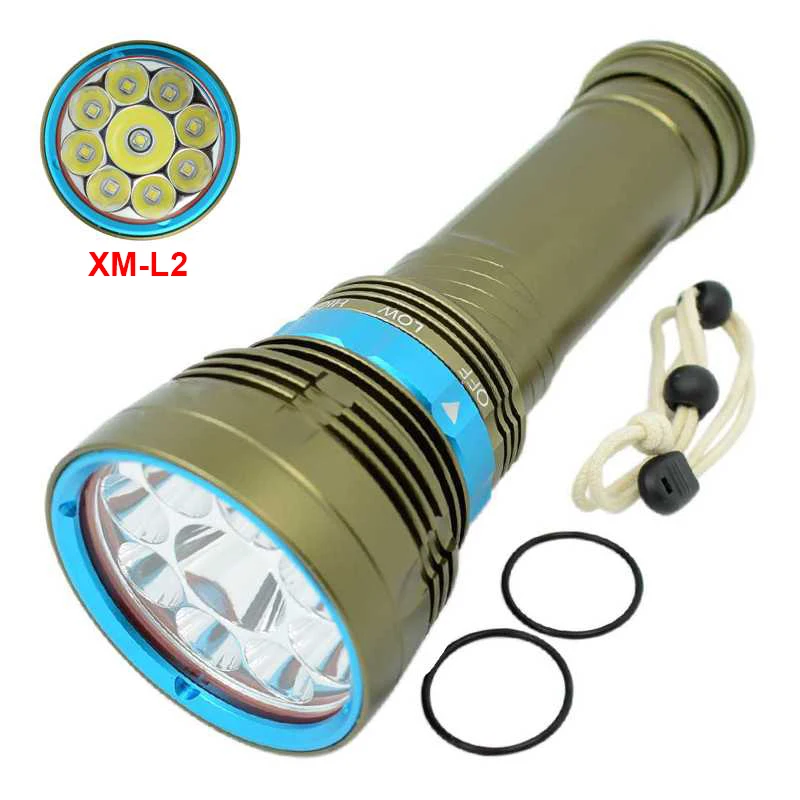 

Diving 7x/9x XM-L2 LED flashlight 3 Modes Dive Torch Light Underwater Work Hunting Scuba Flashlights Powerful Lamp Diving Light