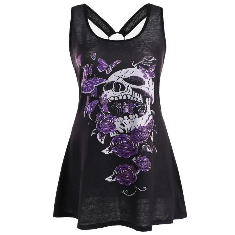 

feitong Tank Top Women 2018 sleeveless loose tank top women summer skull tank top women o-neck funny print novelty April24
