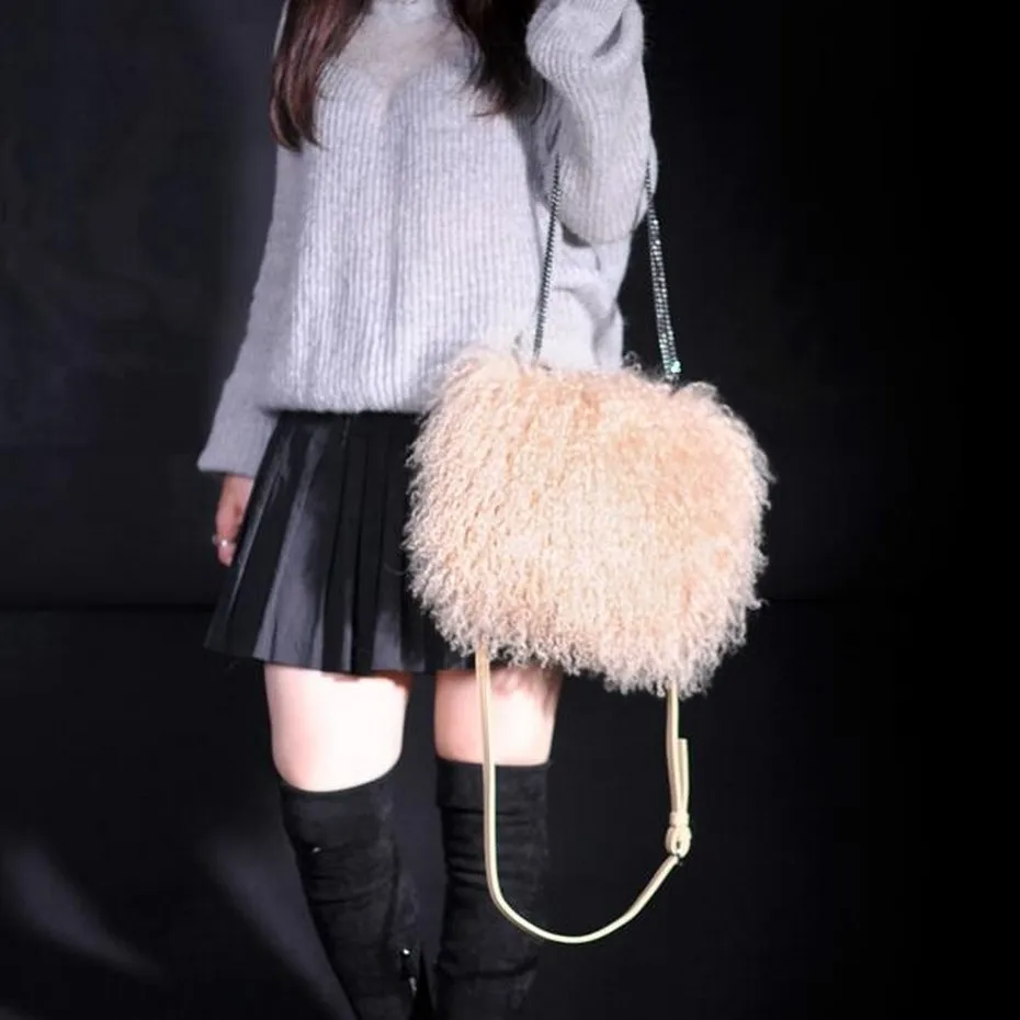 Для женщин Монголия овец меховая сумка из натуральной овечьей шерстью сумки Дамская сумка овечьей шерстью Женская сумка