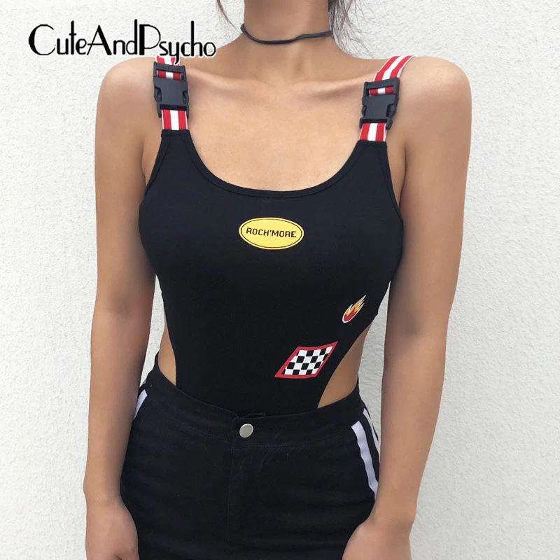 

2019 Buckle Strip Patchwork Sexy Bodycon Bodysuit checkerboard Fire Print Women Rompers High Waist Jumpsuit Summer Cuteandpsycho