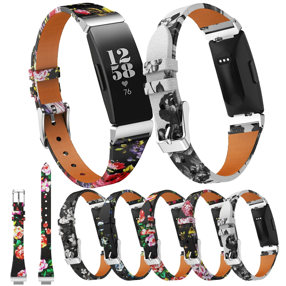 

Flowers Wristband For Fitbit Inspire HR Leather Band Replacement Strap Bracelet Correa Betl for Fitbit Inspire Bracelet Straps
