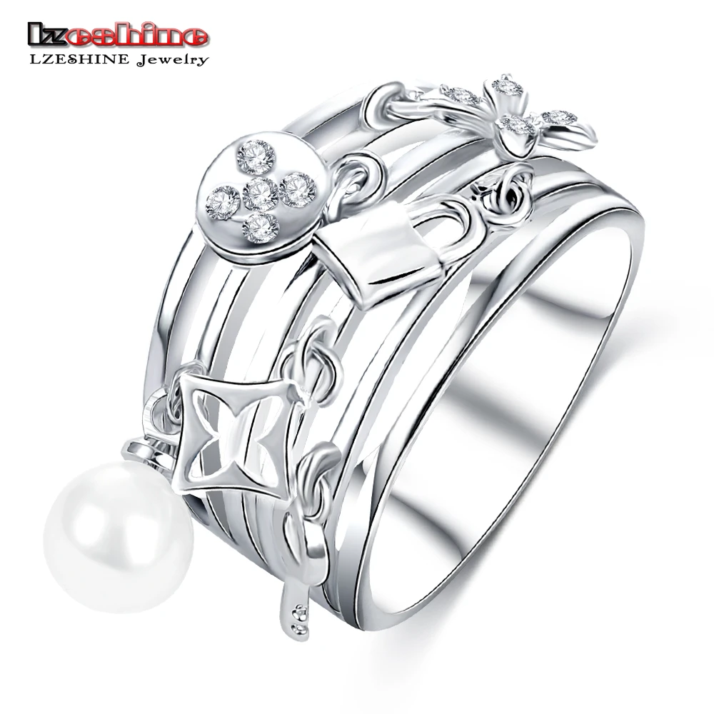 

LZESHINE New Design Women Ring Multilayer Hollow Silver Color Finger Ring Exquisite Decorative Jewelry CRI0419-B