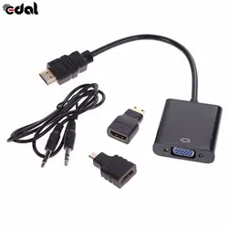 Micro HDMI/Mini HDMI/HDMI на VGA 1080 P адаптер конвертер с аудио-видео кабелем