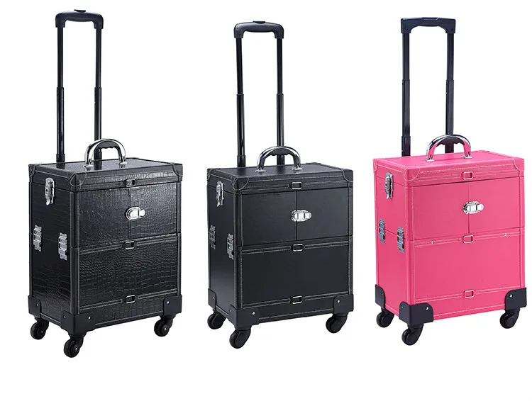 Professional Aluminum Rolling Makeup Cosmetic Case 4 Wheel Trolley