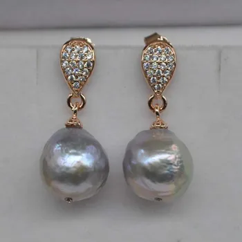 

10.5-11mm baroque grey freshwater pearl dangle earring free shipping