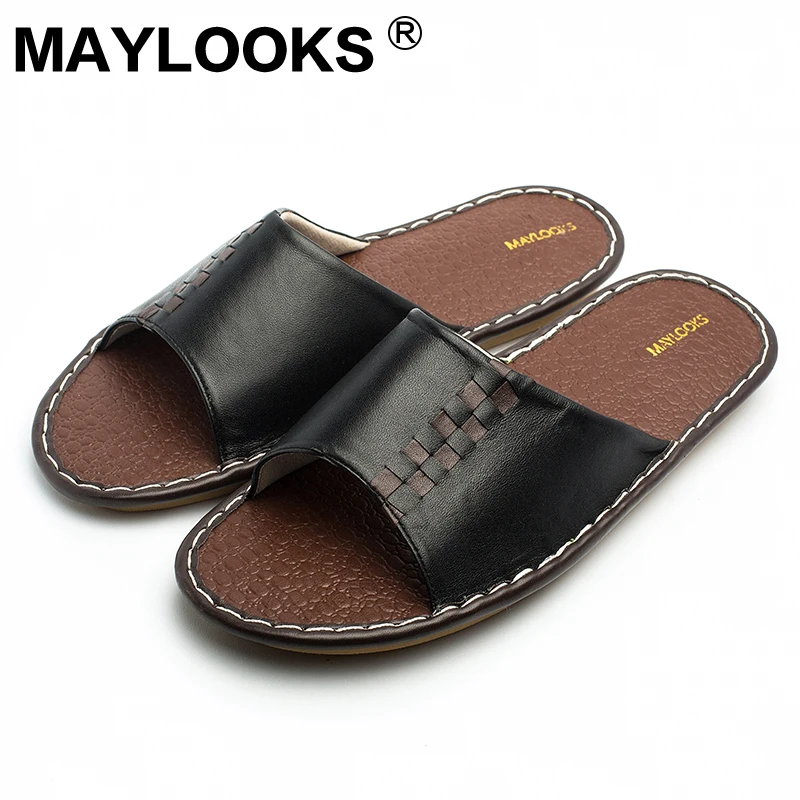 

Men's Slippers Spring And Summer Leather sheepskin Home Indoor Slip Non-slip Slippers 2018 New Hot Tb009