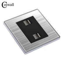 COSWALL Роскошная настенная двойная Интернет-розетка, компьютерная розетка Enchufe, нержавеющая сталь, Матовая серебристая панель, разъем RJ45, Soquete
