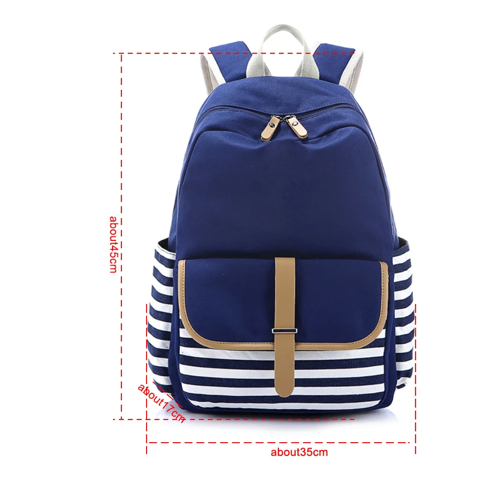 Модная молодежная парусиновая платье в темно-синюю полоску для рюкзак для путешествий школьный сумка на плечо рюкзак