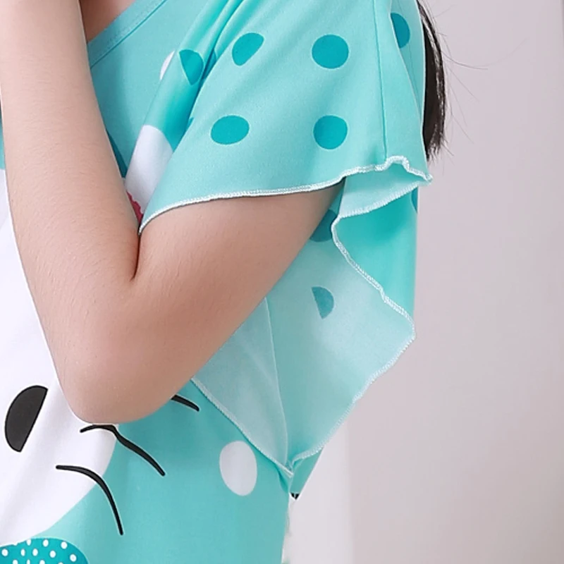 От 2 до 12 лет ночнушка для девочек детская одежда Вязание хлопка с коротким рукавом пижамы платье милые дети домашней одежды рубашка одежда