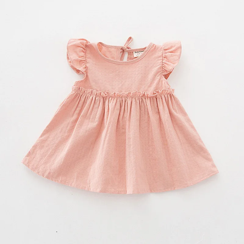 Летние рубашки для маленьких девочек; детская блузка; детский топ; хлопковая туника с расклешенными рукавами для девочек; Модная одежда для маленьких девочек - Цвет: Pink