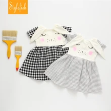 2016 Été Nouveau Mode Modèles Mignon Infantile Enfants de Vêtements Féminins Bébé Filles À Manches Courtes Robe Motif Lapin Oreilles