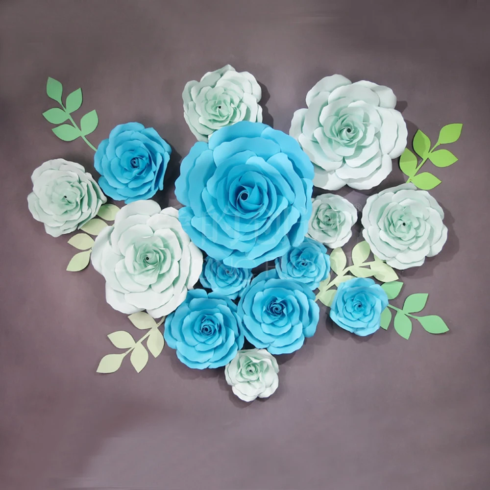 

20pcs/Set Customized Giant Paper Flowers And Green Leaf Party Wedding Decor For Photo Booth Backdrop For Wedding Background