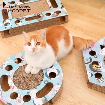 

Hoopet Cat Toy Kitten Scratch Board Pad Corrugated Scratcher Bed Mat Claws Care Sound Ball Round Toys Playing Supplies