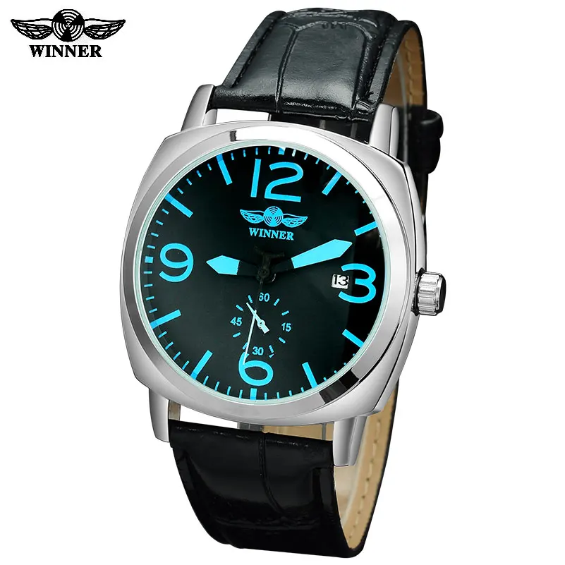 

2016 Winner watches men luxury brand automatic self wind mechanical fashion casual date wristwatches artificial leather strap