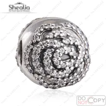 Ajuste Shealia Pulsera Día de la Madre Rosa Granos Del Encanto Del Clip Original 925 Clear Cz de La Flor Del Encanto Del Clip Diy 2016 joyería