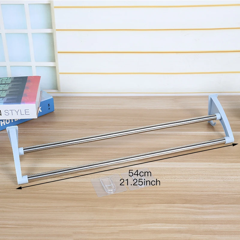 حامل زجاجات نبيذ ثنائي من الفولاذ المقاوم للصدأ منشفة بار الدورية شماعة للمنشفة تخزين الرف مع 2 هوك الحمام المطبخ الحائط حامل مُنظِم