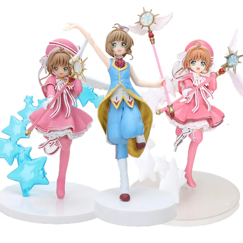 

16cm-22cm Anime Card Captor Sakura figure toy Clear Card EXQ Kinomoto Sakura with Battle Magic Wand Figure PVC Model Toys