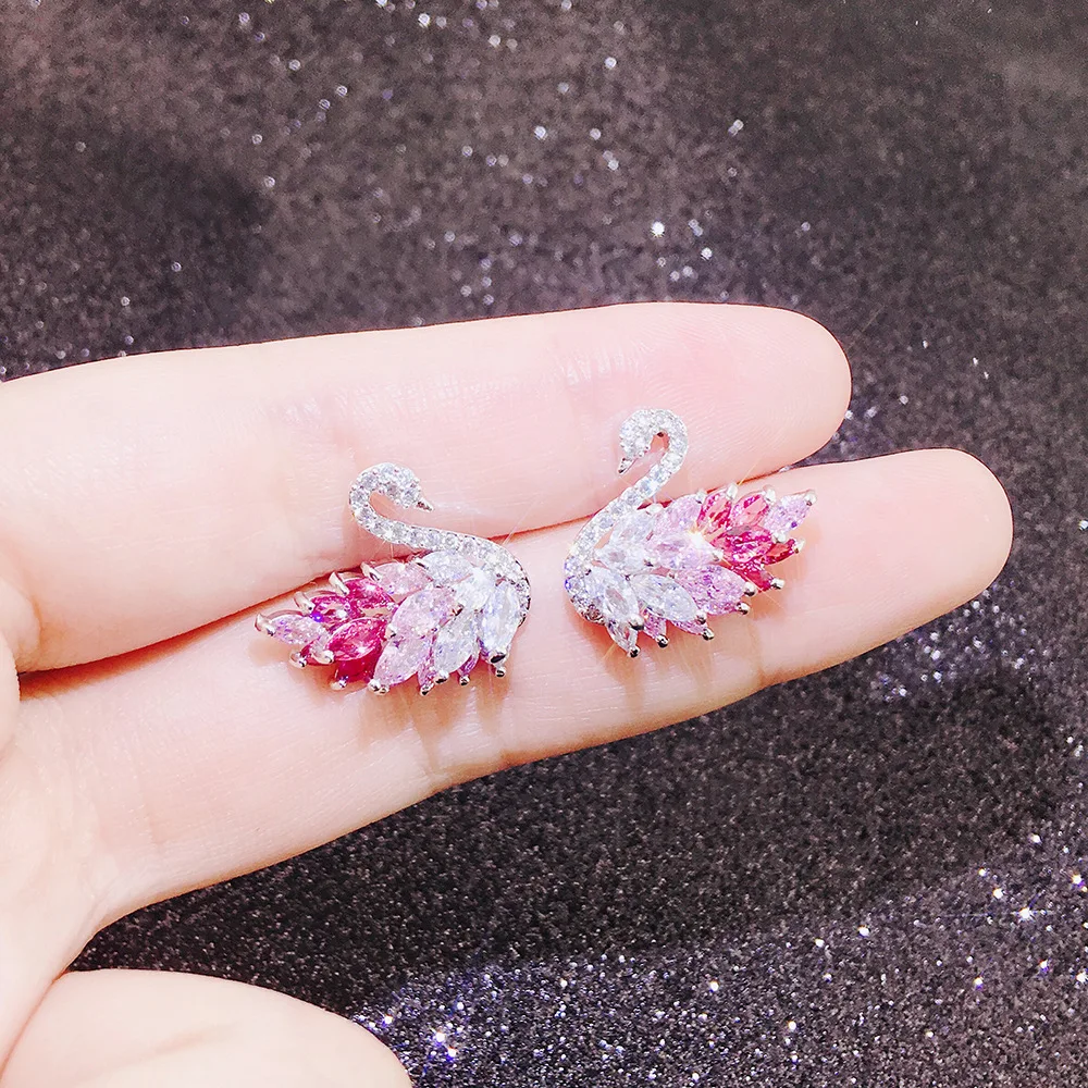 

GB Swan Zircon Earrings 925 Sterling silver Crystal Earrings New Jog Ear Studs Girls' Earrings 925 Silver Needles Allergy-proof