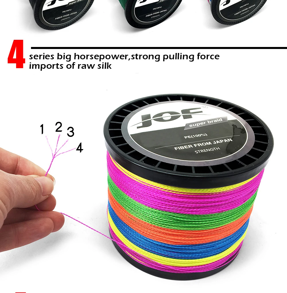 Linha de Pesca tipo Série Preto Multifilamento pe Trançado 4 Vertentes Super Forte 10lb-80lb Jof 300 m 500m 1000 3 High Quality Esporte e Lazer