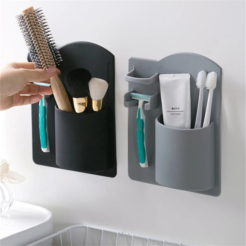 

Punch-Free Toothbrush Holder Wall-Mounted Storage Box Washing Tooth Holder Bathroom Razor Rack