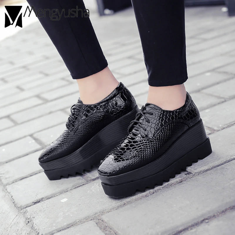 con suela gruesa para mujer, alpargatas con plataforma y cuña de charol, con cordones, estilo británico|Zapatos planos de mujer| - AliExpress